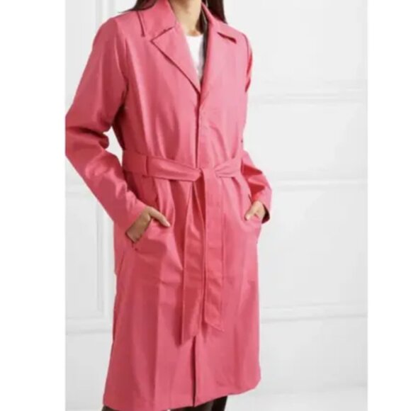 RAINS Vibrant Pink Waterproof Belted Trench Coat, Size S/M - Picture 2 of 15